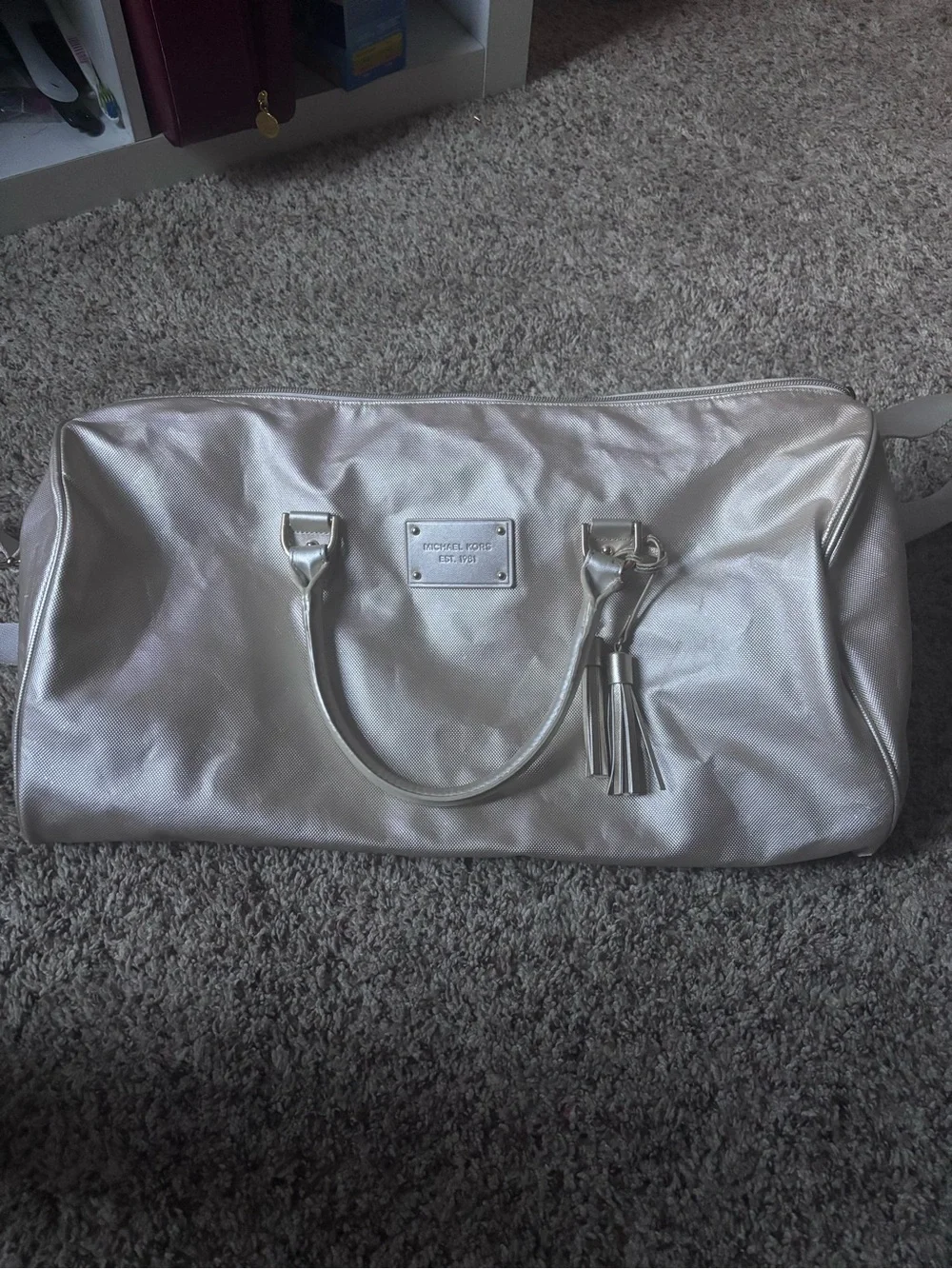 Michael Kors Metallic Pearl Weekender Tote with Tassel